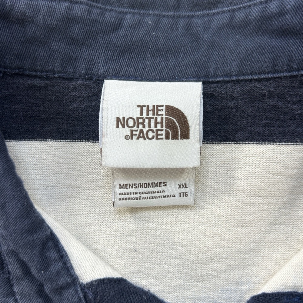 The North Face Rugby Polo Mens XXL Navy Ivory Striped Long Sleeve Cotton Shirt - Picture 6 of 12